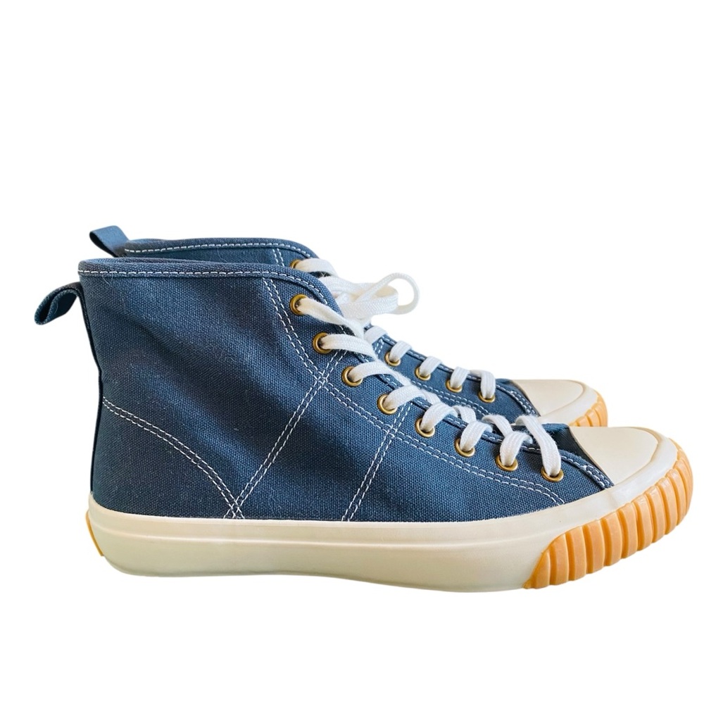 J. Crew High Top Lace Up Sneakers Midnight Ivory Women's Size 8 Blue White - Picture 4 of 10